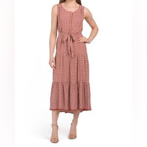 Max Studio tiered maxi dress, button down boho rust/cream/brown. Worn once.